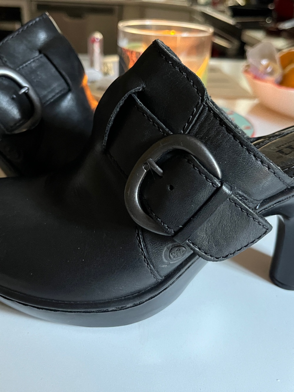 BORN Black Slip-On Buckle Clog cute!